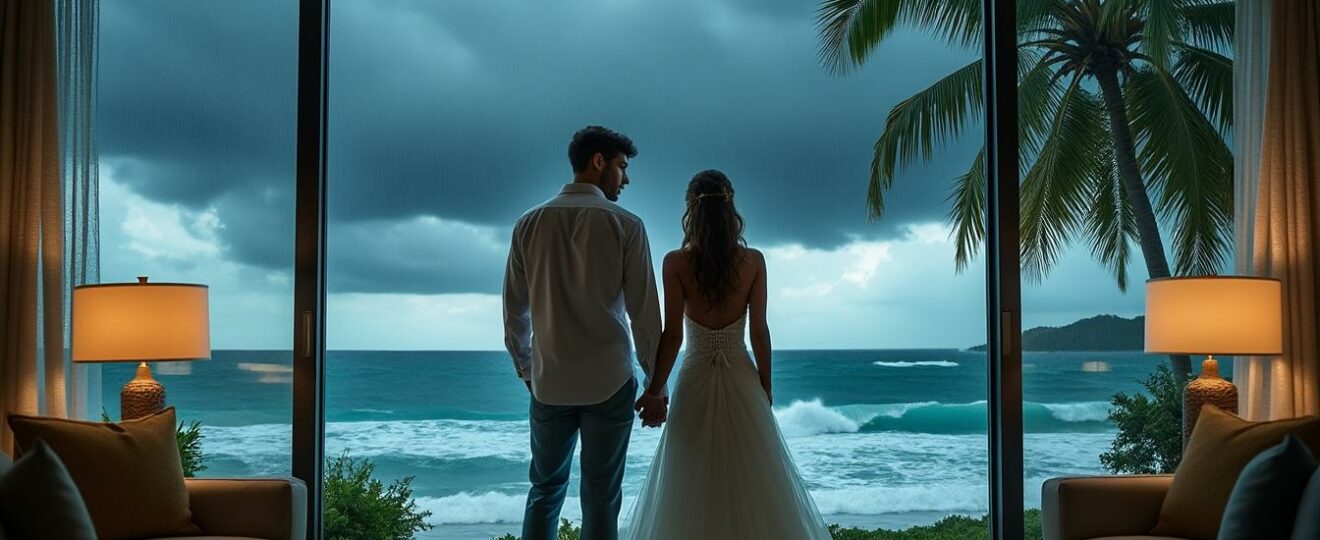 découvrez l'histoire captivante d'un jeune couple marié, pris au piège dans un hôtel de luxe en jamaïque alors que l'ouragan melissa fait rage dehors. entre amour, suspense et imprévus, leur voyage de noces se transforme en véritable aventure.