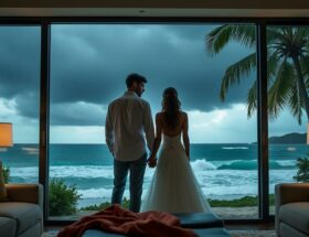 découvrez l'histoire captivante d'un jeune couple marié, pris au piège dans un hôtel de luxe en jamaïque alors que l'ouragan melissa fait rage dehors. entre amour, suspense et imprévus, leur voyage de noces se transforme en véritable aventure.