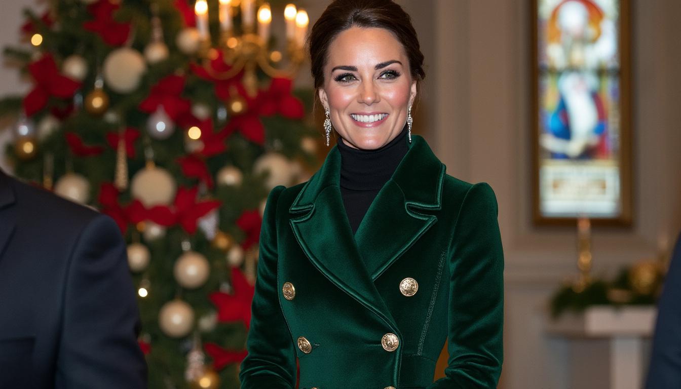 découvrez comment kate middleton a lancé les festivités de noël à westminster, rayonnante dans un manteau somptueux alliant élégance et tradition.