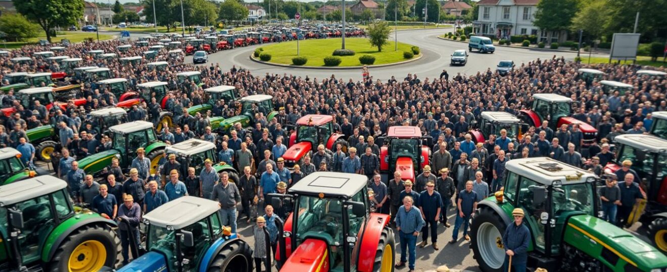 manifestation des agriculteurs à carquefou : plus de 70 tracteurs bloquent le rond-point de la belle étoile, perturbant la circulation et exprimant leurs revendications.