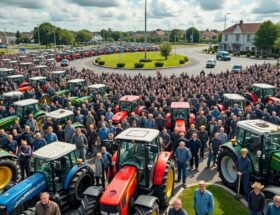 manifestation des agriculteurs à carquefou : plus de 70 tracteurs bloquent le rond-point de la belle étoile, perturbant la circulation et exprimant leurs revendications.