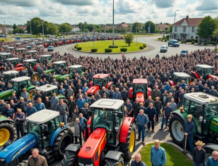 manifestation des agriculteurs à carquefou : plus de 70 tracteurs bloquent le rond-point de la belle étoile, perturbant la circulation et exprimant leurs revendications.