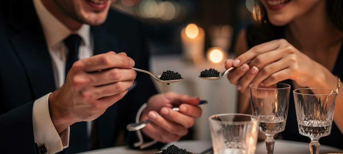 couple dégustant du caviar