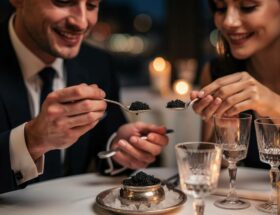 couple dégustant du caviar