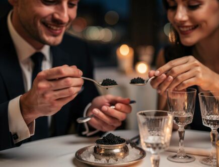 couple dégustant du caviar