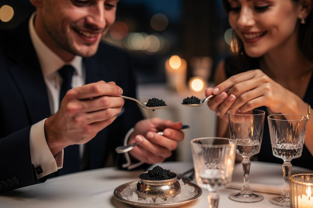 couple dégustant du caviar