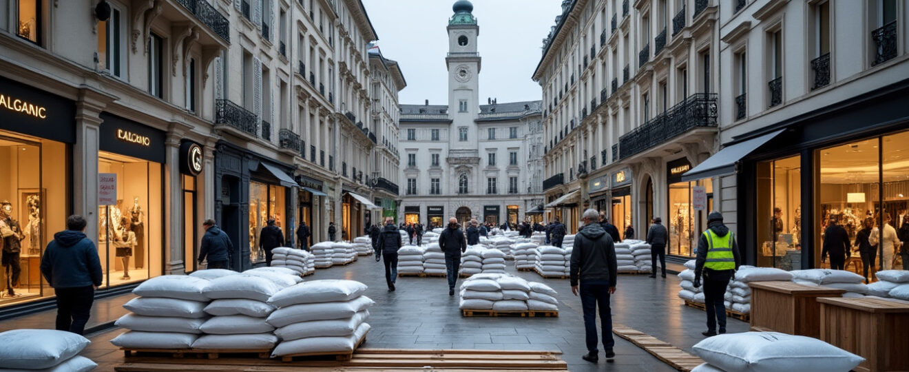 découvrez comment genève se prépare avec des barricades, protégeant aussi bien les boutiques de luxe du centre-ville que les petits commerces locaux.