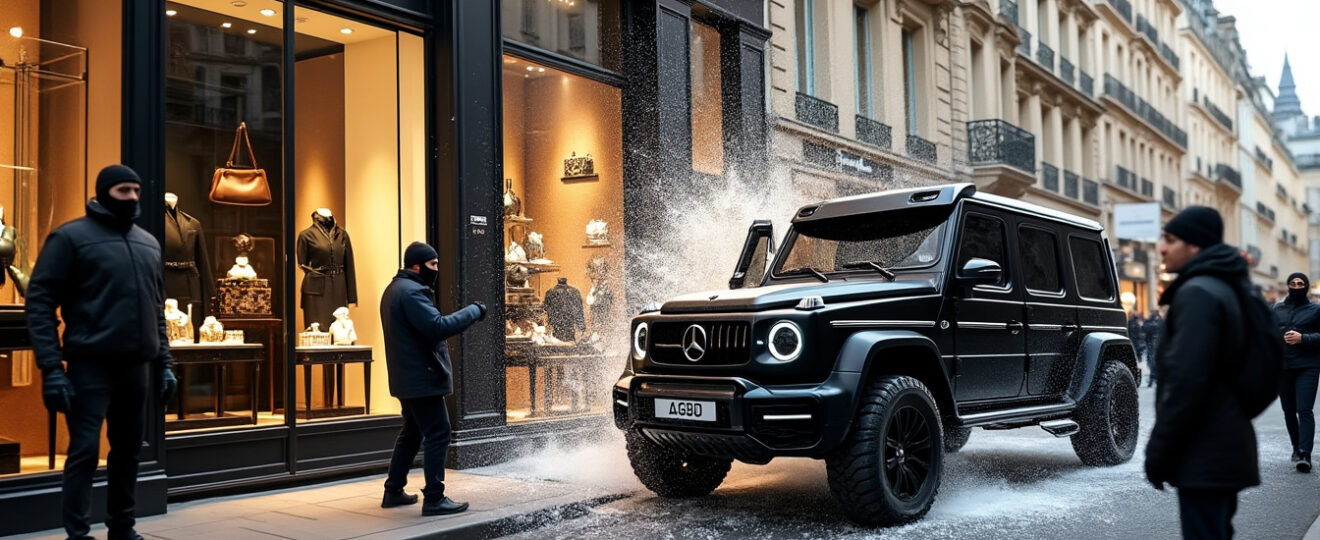 un braquage spectaculaire à la voiture-bélier secoue une boutique de luxe à paris, avec un préjudice estimé à 500 000 euros.
