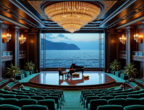découvrez le mégayacht royal alliant somptuosité sur plusieurs mètres, capacité d'accueil de 70 invités et une salle de concert privée pour une expérience unique en mer.